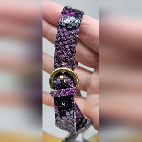 Coach Hayden Leather Violet Pink Blk Python Print Open Toe T-Strap Heels Size 7B - Picture 7 of 16